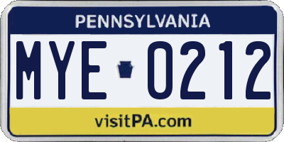 PA license plate MYE0212