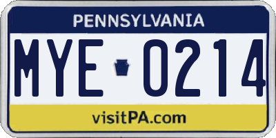 PA license plate MYE0214