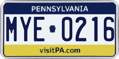 PA license plate MYE0216