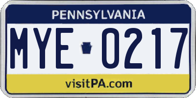 PA license plate MYE0217