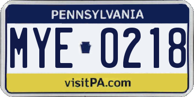 PA license plate MYE0218