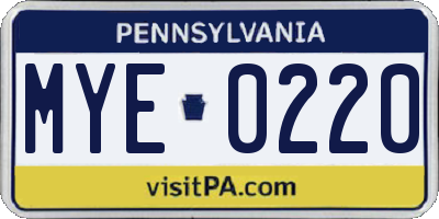 PA license plate MYE0220