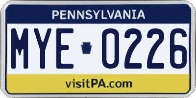 PA license plate MYE0226