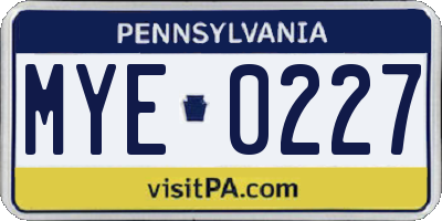 PA license plate MYE0227