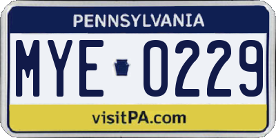 PA license plate MYE0229