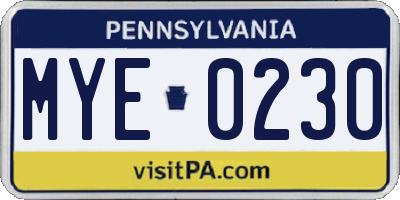 PA license plate MYE0230