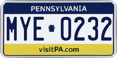 PA license plate MYE0232