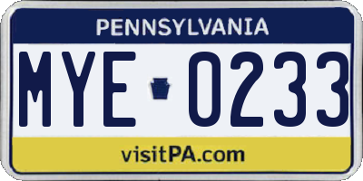 PA license plate MYE0233