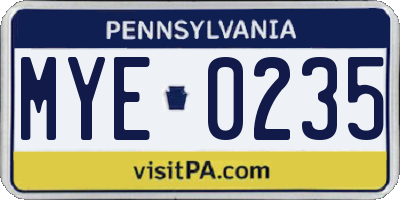 PA license plate MYE0235