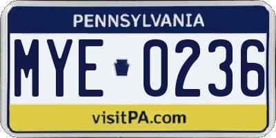 PA license plate MYE0236