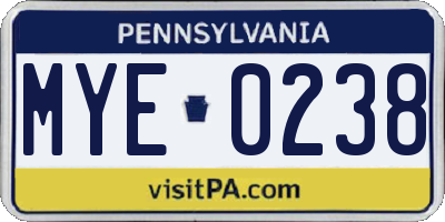 PA license plate MYE0238