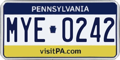 PA license plate MYE0242