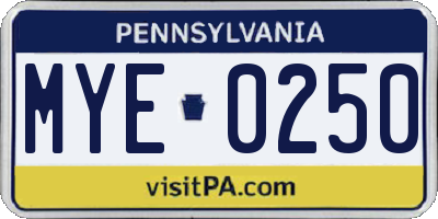 PA license plate MYE0250