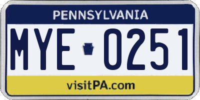 PA license plate MYE0251