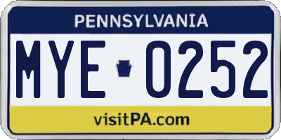 PA license plate MYE0252