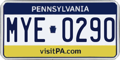 PA license plate MYE0290