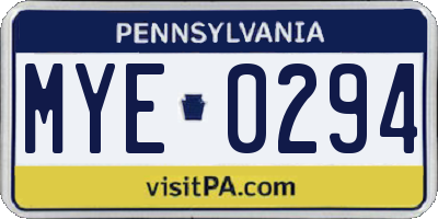 PA license plate MYE0294
