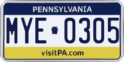 PA license plate MYE0305