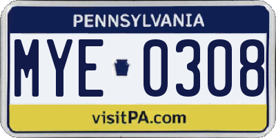 PA license plate MYE0308