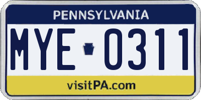 PA license plate MYE0311