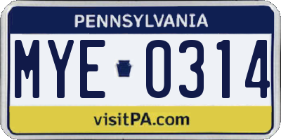 PA license plate MYE0314