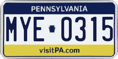 PA license plate MYE0315