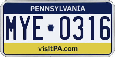 PA license plate MYE0316