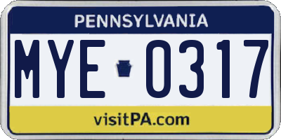 PA license plate MYE0317