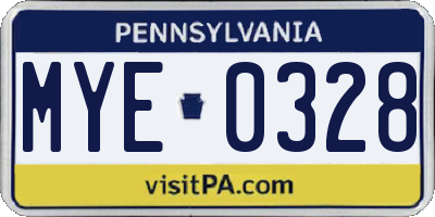 PA license plate MYE0328