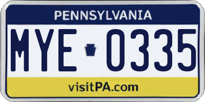 PA license plate MYE0335