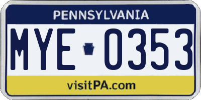 PA license plate MYE0353