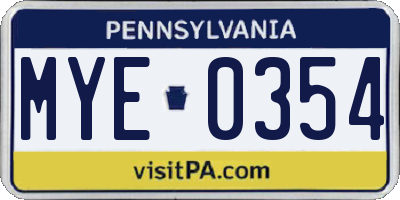 PA license plate MYE0354