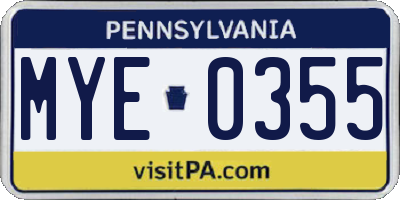 PA license plate MYE0355