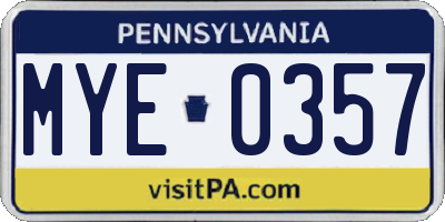 PA license plate MYE0357