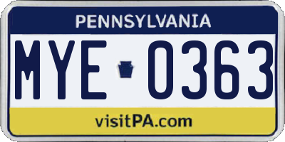 PA license plate MYE0363