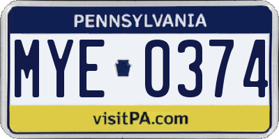 PA license plate MYE0374