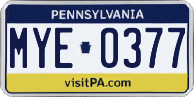 PA license plate MYE0377