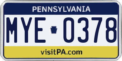 PA license plate MYE0378