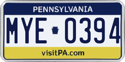 PA license plate MYE0394