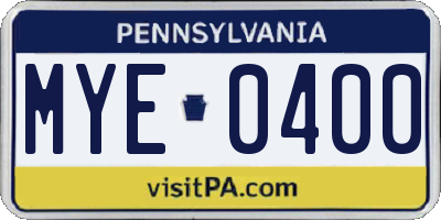 PA license plate MYE0400