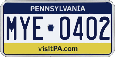 PA license plate MYE0402