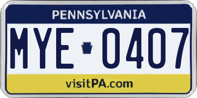 PA license plate MYE0407