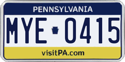 PA license plate MYE0415