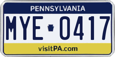 PA license plate MYE0417