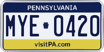 PA license plate MYE0420