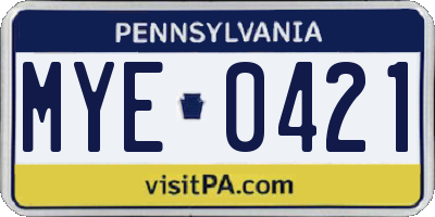 PA license plate MYE0421