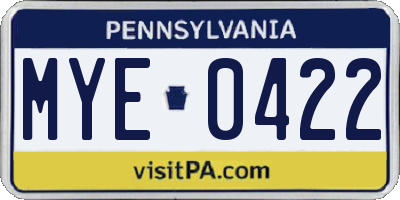 PA license plate MYE0422