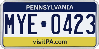 PA license plate MYE0423