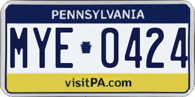 PA license plate MYE0424