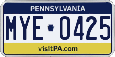 PA license plate MYE0425